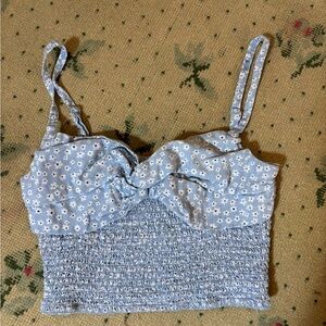 American Eagle Outfitters Light Blue Floral Smocked Crop Tank